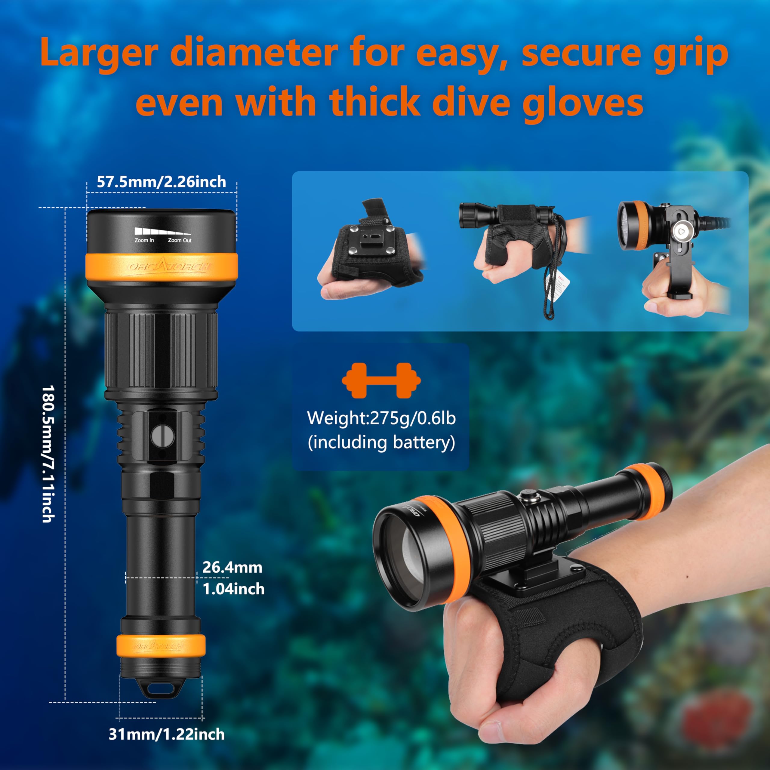 Amazon.com : ORCATORCH ZD710 MK2 2-in-1 Zoomable Dive Light, 4-72